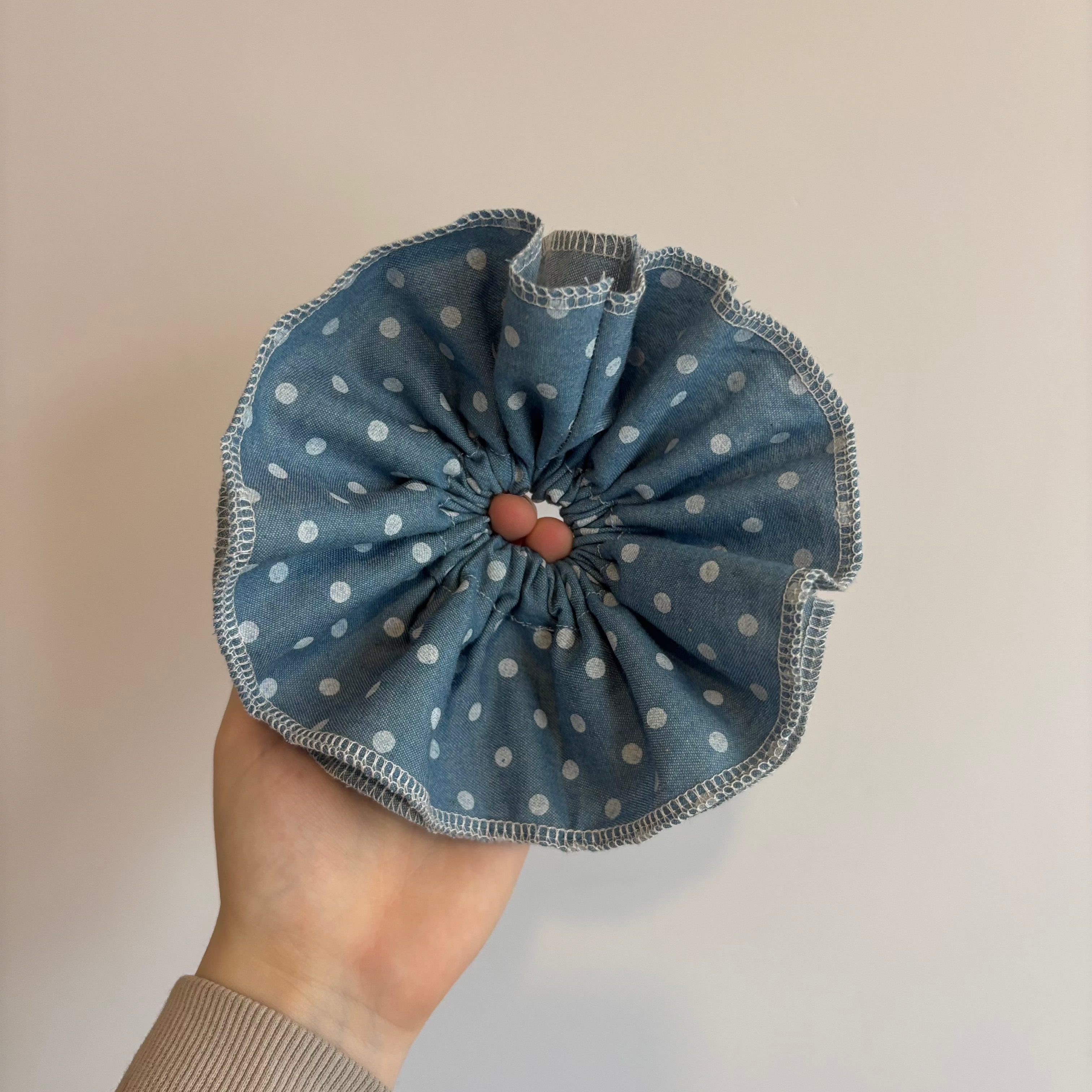Blue & White Double-Layered polka Dot Scrunchie